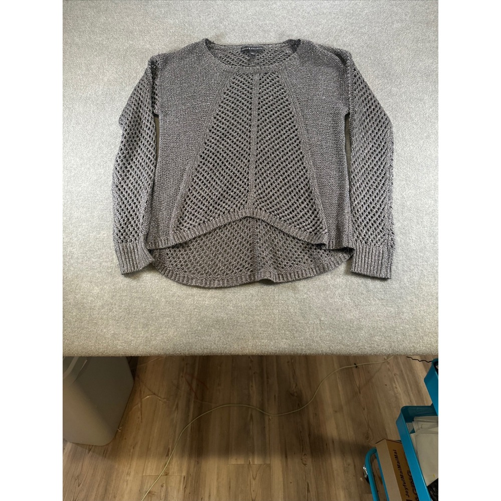 Rock & Republic Women Metallic Charcoal Gray Open Knit High Low Sweater Large - Picture 8 of 10